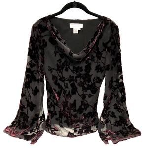 Adrianna Papell Evening Essentials Sz L Velvet Burnout  Rayon-Silk Blouse Witchy